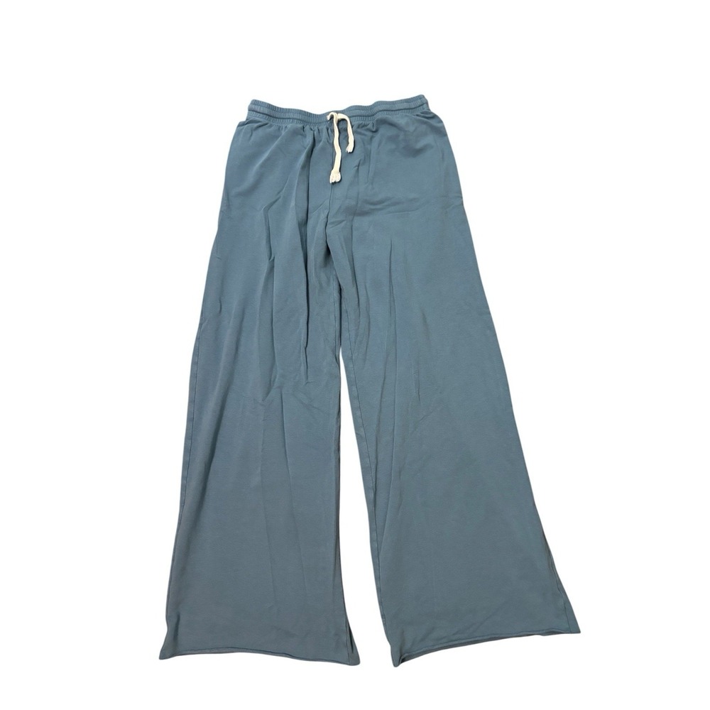 PJ Harlow Alyn Lounge Pants Womens M Dusty Blue French Terry Wide Leg Drawstring